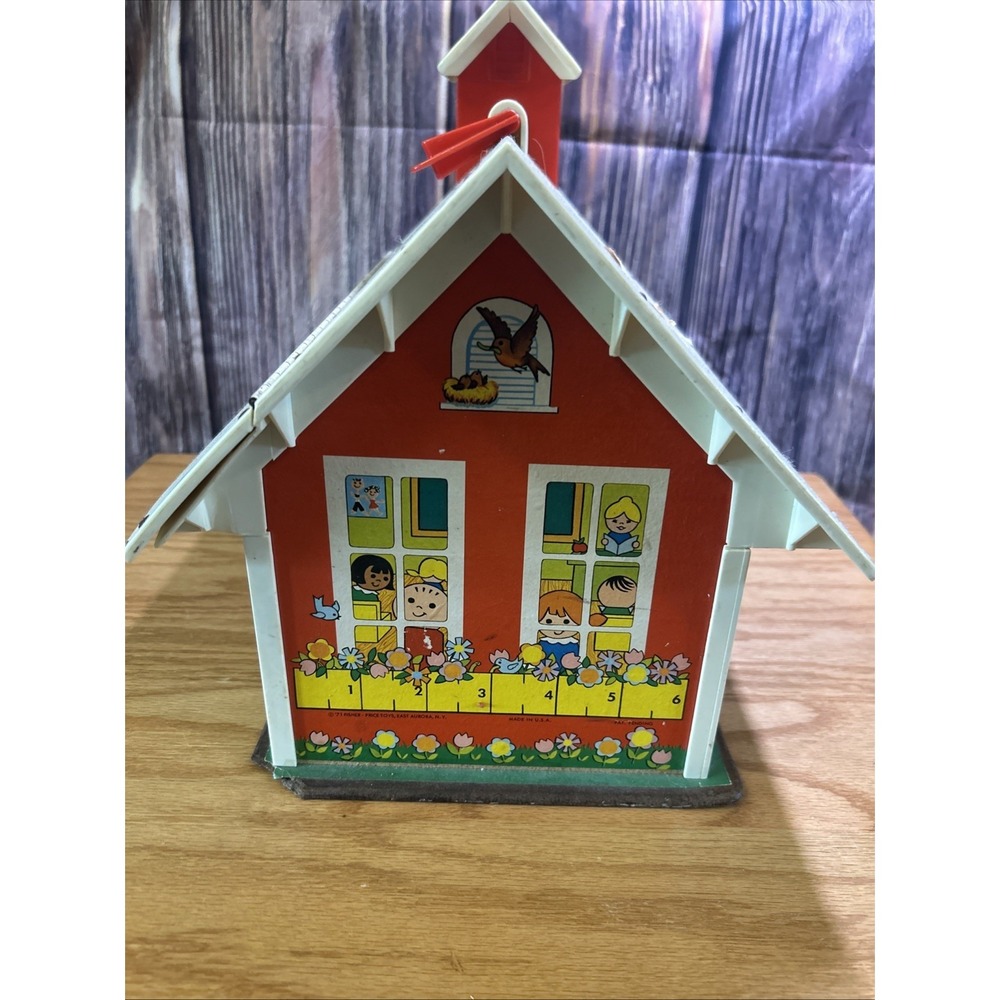 Vintage Fisher Price Little People #923 Play Family School House 1970s With Bell - Picture 6 of 7